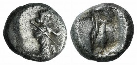 Achaemenid Kings of Persia, c. 450-375 BC. AR Siglos (15mm, 5.32). Persian king or hero r., in kneeling-running stance, holding bow and dagger, quiver...