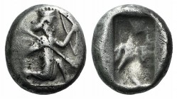 Achaemenid Kings of Persia, c. 450-375 BC. AR Siglos (15mm, 5.42g). Persian king or hero r., in kneeling-running stance, holding bow and dagger, quive...