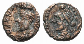 Kings of Elymais, Orodes IV (c. AD 150-200). Æ Drachm (13mm, 2.66g, 12h). Diademed bust l. R/ Female head l. Van’t Haaff Type 17.1. VF