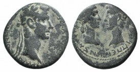 Gaius (Caligula) with Germanicus and Agrippina Senior (37-41). Ionia, Smyrna. Æ (19mm, 4.46g, 12h). Marcus Acilius Aviola, proconsul, and Menophanes, ...