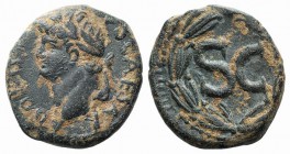 Domitian (81-96). Seleucis and Pieria, Antioch. Æ (20.5mm, 6.83g, 12h). Laureate head l. R/ Large SC within wreath. McAlee 409a; RPC II 2023. Brown pa...