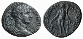 Hadrian (117-138). Phrygia, Palaeobeudus. Æ (17mm, 3.03g, 6h). Laureate, draped and cuirassed bust r., seen from behind. R/ Apollo naked standing faci...
