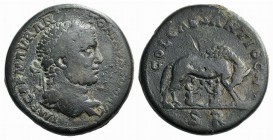 Caracalla (198-217). Pisidia, Antioch. Æ (32mm, 25.01g, 6h). Laureate head r. R/ She-wolf standing r., suckling the twins Romulus and Remus. SNG BnF 1...