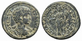 Geta (198-209). Phrygia, Apameia. Æ (24mm, 9.58, 12h). Artemas Agonothetes, magistrate. Bare-headed, draped and cuirassed bust r. R/ Tyche standing l....