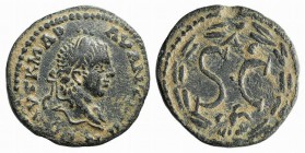 Elagabalus (218-222). Seleucis and Pieria, Antioch. Æ (20mm, 5.44g, 6h). Laureate head r. R/ S • C, Δ Є above, eagle below; all within laurel wreath. ...