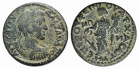 Severus Alexander (222-235). Lydia, Saitta. Æ (24mm, 8.10g, 6h). Vedius Rufinus, magistrate. Laureate, draped and cuirassed bust r. R/ Tyche standing ...