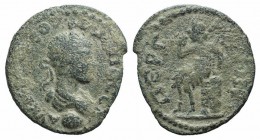 Philip II (247-249). Pamphylia, Perge. Æ (23mm, 5.02g, 12h). Laureate, draped and cuirassed bust r. R/ Pan seated l., holding pedum and playing flute....
