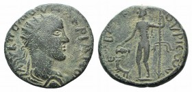 Valerian I (253-260). Cilicia, Anemurium. Æ (25mm, 8.18g, 6h), year 2 (254/5). Radiate, draped and cuirassed bust r. R/ Dionysos standing l. with thyr...