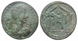 Gallienus (253-268). Caria, Tabae. Æ (38mm, 24.49g, 7h). Radiate, draped and cuirassed bust r. R/ Hexastyle temple, containing statue of Artemis, hold...