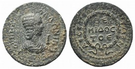Salonina (Augusta, 254-268). Pamphylia, Aspendus. Æ 10 Assaria (31mm, 14.97g, 1h). Draped bust r.; I before. R/ ΘE / MIΔOC / TO E within wreath. SNG B...