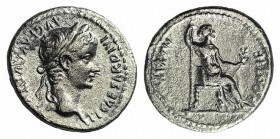 Tiberius (14-37). AR Denarius (19mm, 3.48g, 1h). “Tribute Penny” type, Lugdunum, 36-37. Laureate head r. R/ Livia (as Pax) seated r., holding sceptre ...