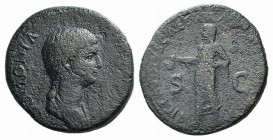 Antonia Minor (Augusta, 37-41). Æ Dupondius (27mm, 12.30g, 8h). Rome, 41-42. Draped bust r. R/ Claudius standing l., toga draped over head, holding si...