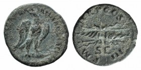 Hadrian (117-138). Æ Quadrans (17mm, 2.77g, 6h). Rome, 121-2. Eagle standing r., head l. R/ Winged thunderbolt. RIC II 624. Green patina, VF
