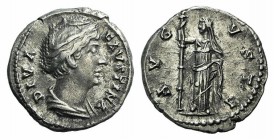 Diva Faustina Senior (died AD 140/1). AR Denarius (17mm, 3.47g, 6h). Rome, after 141. Draped bust r., hair coiled on top of head. R/ Ceres standing fa...