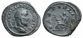 Pupienus (238). AR Denarius (19mm, 2.45g, 6h). Rome, AD 238. Laureate, draped and cuirassed bust r. R/ Pax seated l., holding olive branch and sceptre...