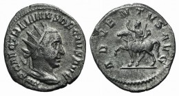 Trajan Decius (249-251). AR Antoninianus (20mm, 3.94g, 7h). Rome, AD 250. Radiate and cuirassed bust r. R/ Decius on horseback l. RIC IV 11b; RSC 4. V...