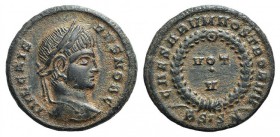Crispus (Caesar, 316-326). Æ Follis (18mm, 2.61g, 12h). Siscia, 320-1. Laureate head r. R/ VOT/ V in two lines within laurel wreath; ASIS-star. RIC VI...