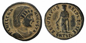 Helena (Augusta, 324-328/30). Æ Follis (18mm, 3.04g, 6h). Thessalonica, 324-9. Diademed and draped bust r. R/ Securitas standing l., holding branch; S...