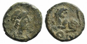 Leo I (457-474). Æ (9mm, 1.11g, 6h). Constantinople. Pearl-diademed, draped and cuirassed bust r. R/ Lion crouching l., head r.; CON. RIC X 672. Near ...