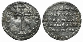 Constantine VII and Romanus I (913-959). AR Miliaresion (23mm, 2.70g, 12h). Constantinople. Cross-crosslet on three steps within triple border, globe ...