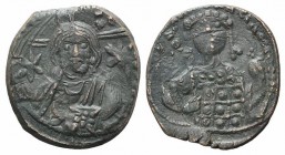 Michael VII Ducas (1071-1078). Æ 40 Nummi (25mm, 5.81g, 6h). Constantinople. Bust of Christ Pantokrator facing; star to l. and r. R/ Crowned bust of M...
