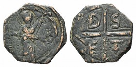 Crusaders, Antioch. Tancred (Regent, 1101-03, 1104-12). Æ Follis (19mm, 2.77g, 12h). St. Peter standing facing, raising hand and holding cross-tipped ...
