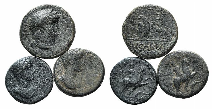 Lot of 3 Æ Roman Provincial coins, including Nero and Hadrian, to be catalog. Lo...