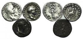 Lot of 3 Roman Imperial AR Denarii, including Vespasian and Nerva, to be catalog. Lot sold as it, no returns