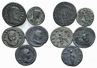 Lot of 3 AR Antoniniani, including Philip II, Trajan Decius, Salonina and 2 Æ Folles, including Aurelian and Maxentius, to be catalog. Lot sold as it,...