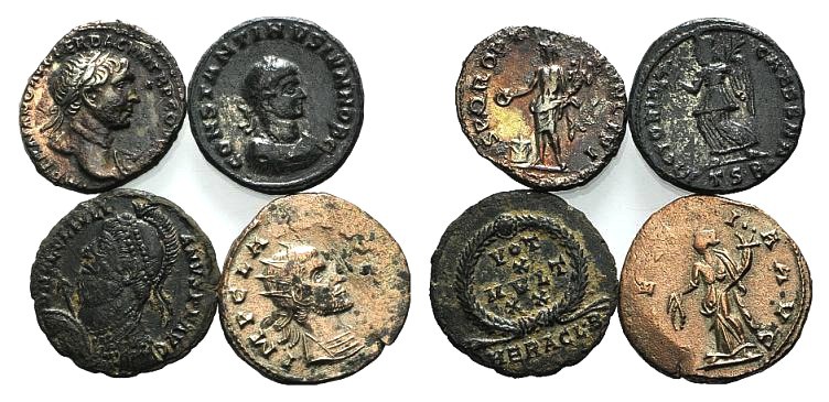 Lot of 4 AR and Æ Roman Imperial coins, including Trajan, Claudius II, Constanti...