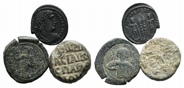 Mixed lot of 3 coins, including Roman Imperial Æ, Byzantine Tetarteron and Byzan...