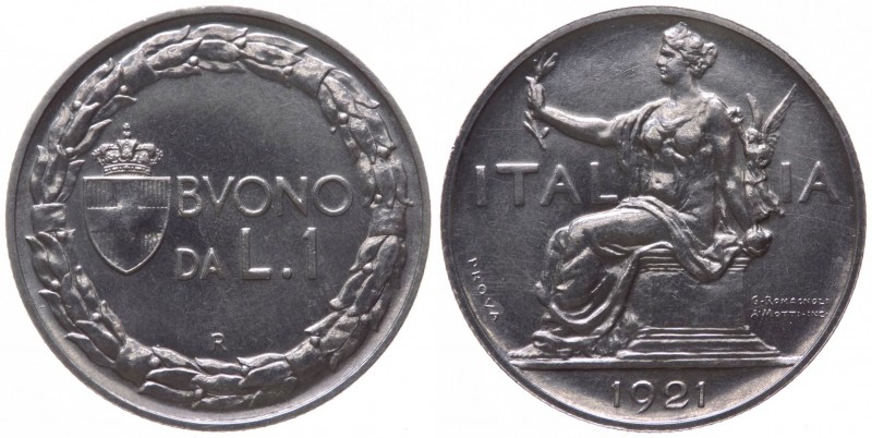 Vittorio Emanuele III (1900-1943) Buono da 1 Lira 1921 "PROVA" - "Italia Seduta"...