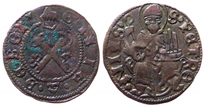 Bologna - Monetazione anonima pontificia secc. XIV-XVI Quattrino con santo sedut...
