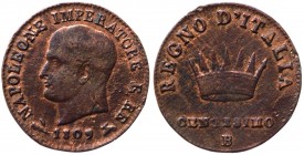 Bologna - Napoleone I Re d'Italia (1805-1814) 1 centesimo 1809 - Pagani 74 - Cu gr. 1,90 

qSPL