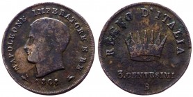 Napoleone I Re d'Italia (1805-1814) 3 centesimi 1808 - Cu gr. 6,17 

qBB