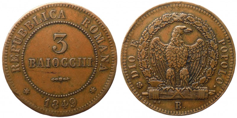 Bologna - Seconda Repubblica Romana (1848-1849) 3 Baiocchi 1849 - Pagani 260 - C...