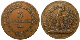 Bologna - Seconda Repubblica Romana (1848-1849) 3 Baiocchi 1849 - Pagani 260 - Cu gr. 22,20 

SPL+