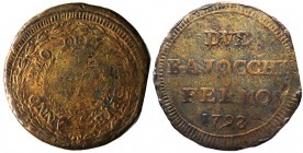 Fermo - Prima Repubblica Romana (1798-1799) Due baiocchi tipo anno PMO 1798 - Pagani 37 - R (RARO) - Cu gr. 18,31 

BB