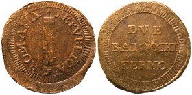 Fermo - Prima Repubblica Romana (1798-1799) Due baiocchi tipo con fascio senza data - CNI 18 - R (RARO) - Cu gr. 16,58 

qBB