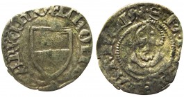 Ferrara - Leonello d'Este (1441-1450) Quattrino con stemma e busto di S.Maurelio - Mir.234 - RARA - Mi gr.0,6 

BB