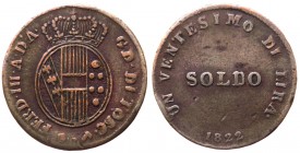 Firenze - Granducato di Toscana - Ferdinando III di Lorena II periodo (1814-1824) - Soldo 1822 - Pagani 82 - R (RARO) - Cu gr. 2,4 

BB
