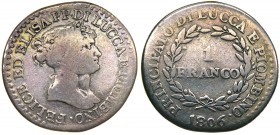 Firenze - Principato di Lucca e Piombino - Elisa Bonaparte e Felice Baciocchi (1804-1815) 1 Franco 1806 - Gig. 8 - NC (NON COMUNE) - Ag gr. 4,67 

B...