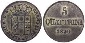 Firenze - Granducato di Toscana - Leopoldo II (1824-1859) 5 Quattrini 1830 - Pagani 174 - Cu gr.3,81 

SPL+