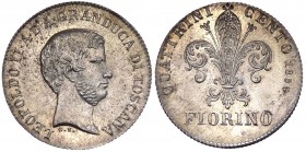 Firenze - Granducato di Toscana - Leopoldo II di Lorena (1824-1859) Fiorino da 100 Quattrini del 3°Tipo 1856 - Lustro di conio - Conservazione Eccezio...