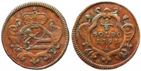 Gorizia - Leopoldo II (1790-1792) 1/2 Soldo 1791 Vienna - CNI 3 - R (RARO) - Cu gr. 1,13 

BB