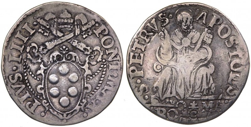 Stato Pontificio - Roma - Pio IV (1559-1565) Testone - Mir.1053/5 - Evidenti seg...