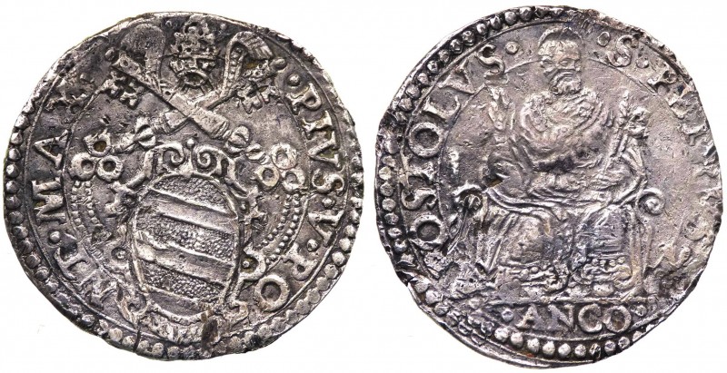 Stato Pontificio - Ancona - Pio V (1566-1572) Testone - Mir.1097/1 - RARA - Ag g...