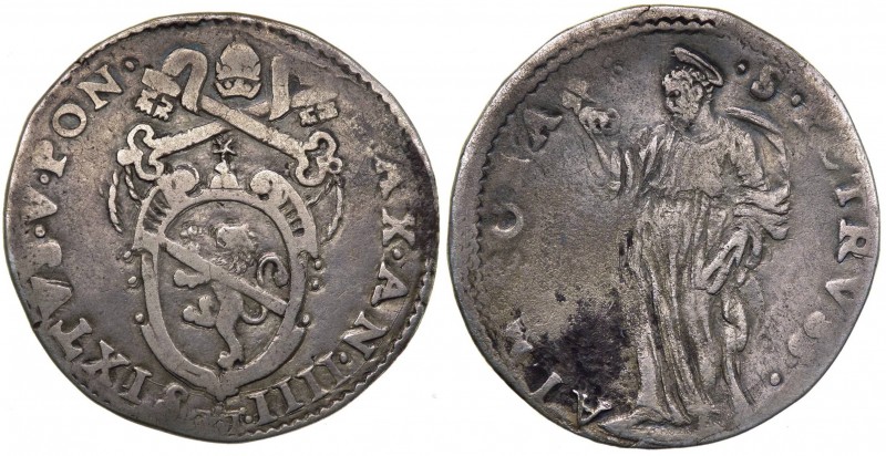 Stato Pontificio - Roma - Sisto V (1585-1590) Testone Anno IIII - CNI 165 - Ag g...