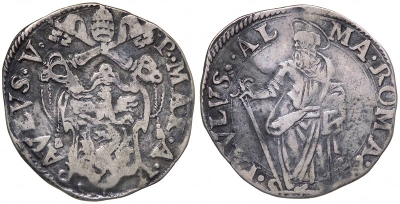 Stato Pontificio - Roma - Paolo V (1605-1621) Testone Anno V - Mir.1539/2 - Ag g...