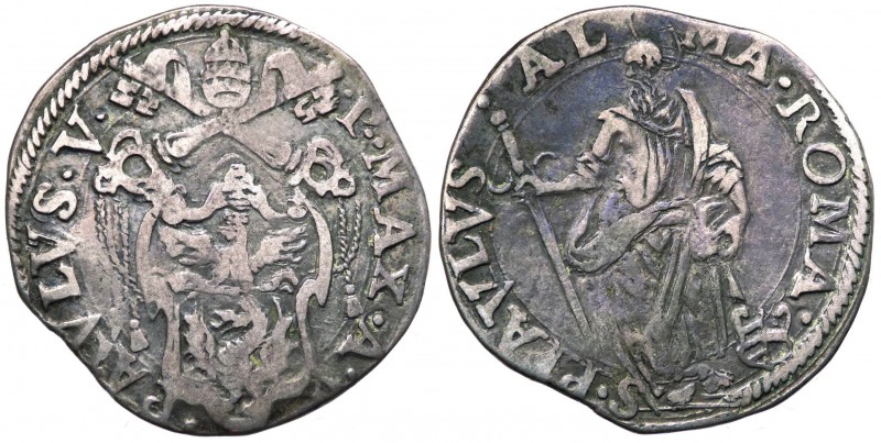 Stato Pontificio - Roma - Paolo V (1605-1621) Testone - Munt. 27 - Ag gr. 9,34 ...